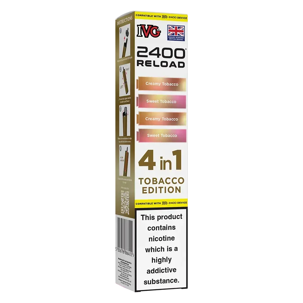 IVG 2400 Reload 4in1 Tobacco Edition Prefilled Pods Box of 5