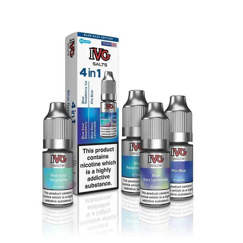 4 in 1 IVG Nic Salt 10ml E-liquids Pack of 10 | 4 Flavours-Blue Razz Edition