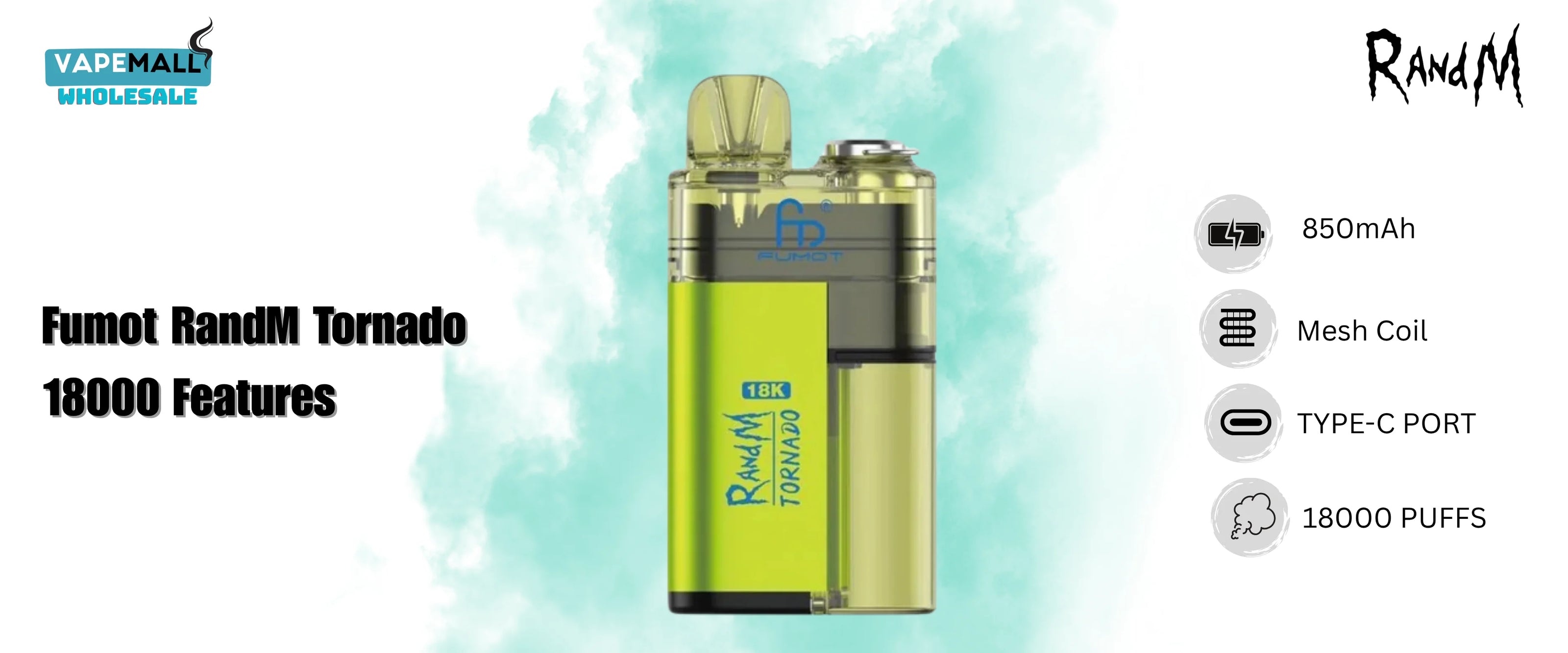 Fumot RandM Tornado 18K prefilled vape Box of 5, 22.50 Fumot RandM Tornado 18K prefilled vape Box of 5, 22.50