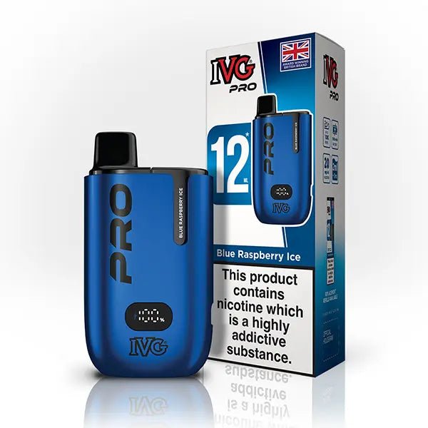 IVG Pro 12 10000 Prefilled Pod Kit - Box of 5 in Blue Raspberry Ice Flavour available at UK Vaper Wholesale