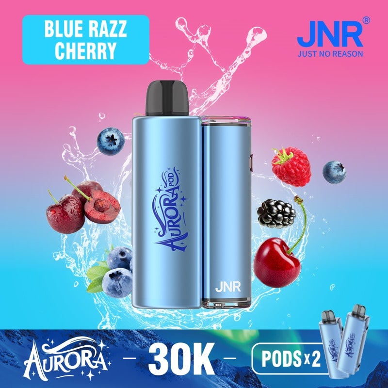 Flavour Blue Razz Cherry of JNR Aurora 30k Pod vape Kit - Box of 5 at UK Vaper Wholesale