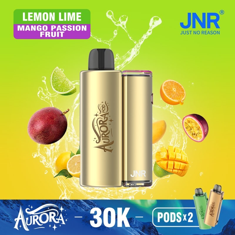 Flavour Lemon Lime & Mango Passion Fruit of JNR Aurora 30k Pod vape Kit - Box of 5 at UK Vaper Wholesale