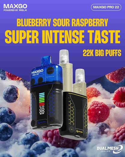 RELX Maxgo 22k Disposable Vape Box of 5 -with Blueberry Sour Raspberry flavour