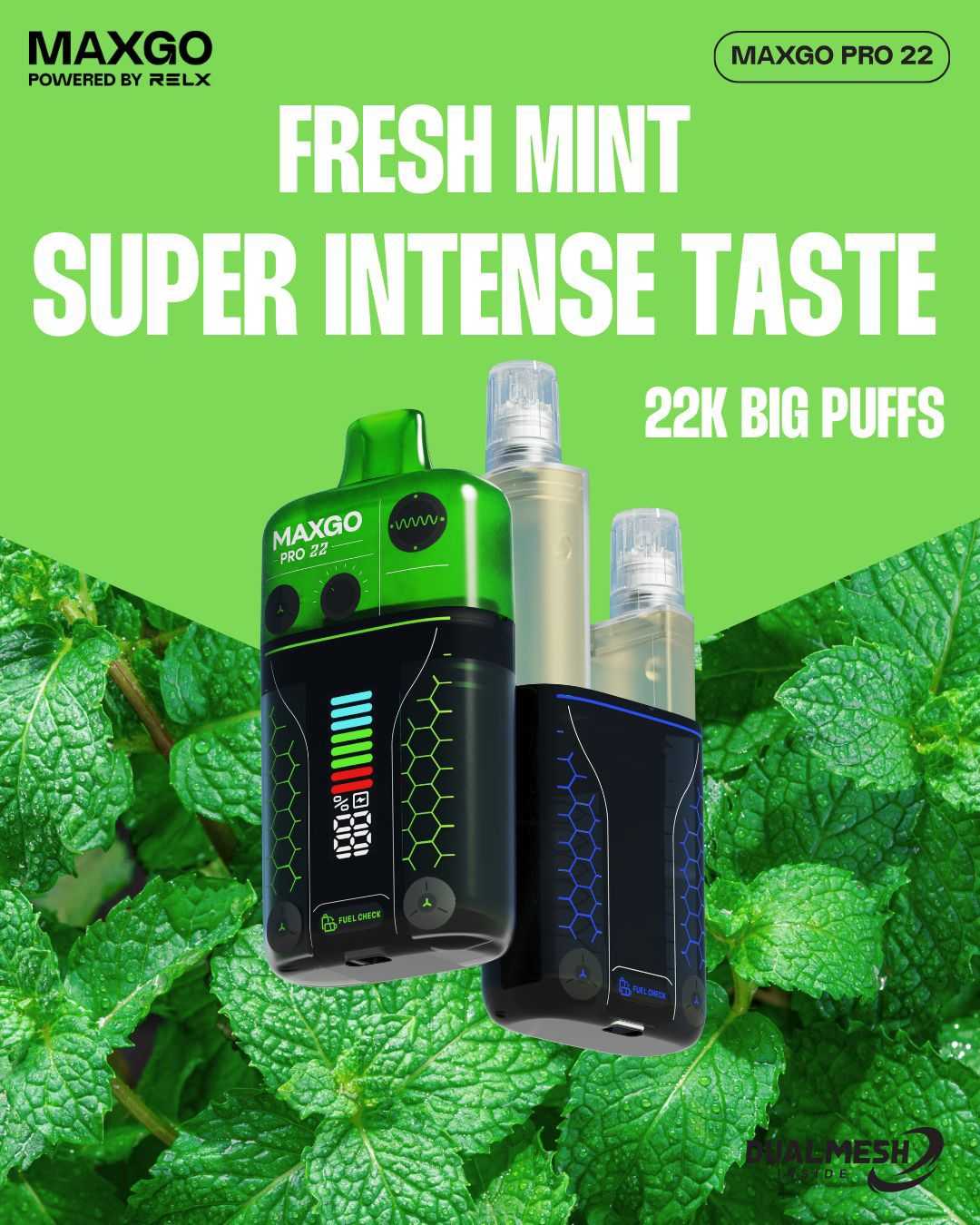RELX Maxgo 22k Disposable Vape Box of 5 -with Fresh Mint flavour