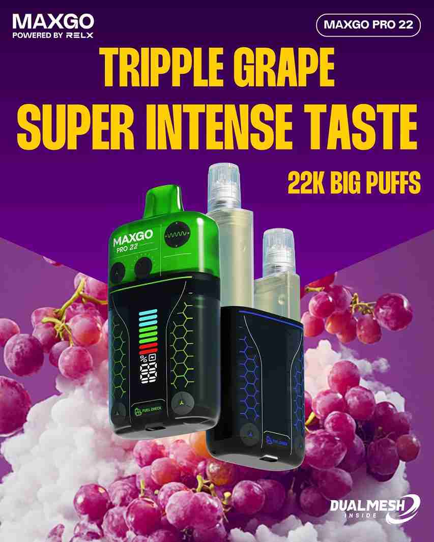 RELX Maxgo 22k Disposable Vape Box of 5 - with Tripple Grape flavour