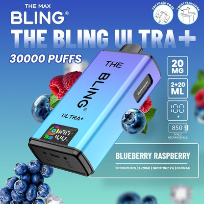 The Bling Ultra Plus 30k Prefilled Vape Pod Kit Box of 5 available in Blueberry Raspberry Flavour at UK Vaper Wholesale